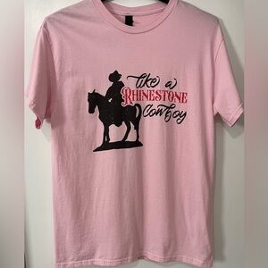 NWOT Pink Rhinestone Cowboy Graphic T-Shirt for KIDS or WOMEN - Size L